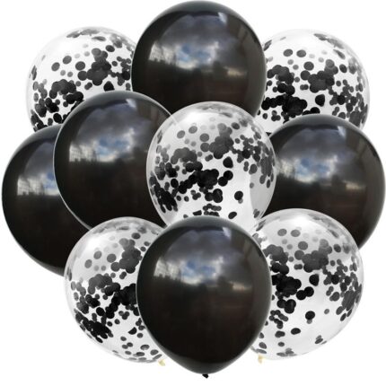 Set 10 baloane cu confetti, culoare negru, 30 cm, It's Party Time