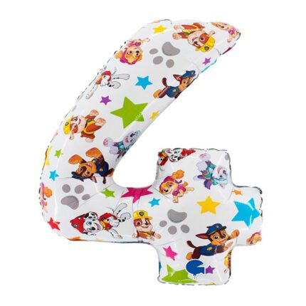 Balon folie, cifra 4, Paw Patrol, 52 cm x 72 cm, multicolor