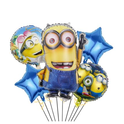 Buchet 5 baloane folie Minions KidMania® Minionii, 65x45 cm