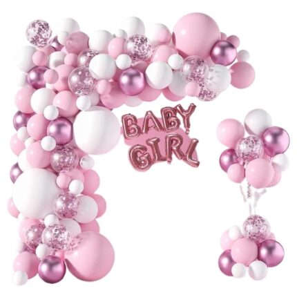 Arcada Baloane Botez Fetita TrendiShop®, Format Din 116 Piese, Calitate Premium, Material Latex, Profesionale si Rezistente, Ideale Pentru Aniversari sau Petreceri de Neuitat, Roz-Alb