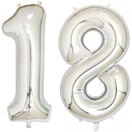 Set 2 baloane folie cifra, ESB, Argintiu, aniversare 18 ani, 105 cm