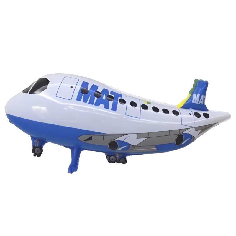 Balon din Folie Metalizata, Flippy, Figurina Avion, Tema Aeronava, 44x82.5 cm, Ambalaj Individual, Pai Inclus, Umflare cu Aer sau Heliu, Alb