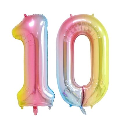 Set 2 baloane folie cifra, ESB, Curcubeu, aniversare 10 ani, 105 cm