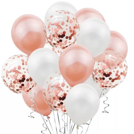 Set 15 baloane pentru petrecere, It's Party Time, rose gold/ alb, 30 cm