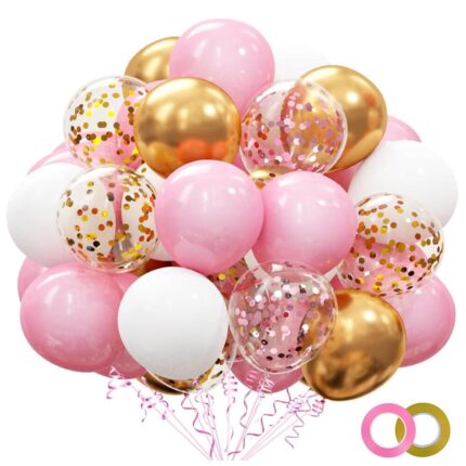 Set 30 baloane, Cu confetti roz, folie de aluminiu/Latex, Pentru petrecerea copiilor cu tematica, Multicolor