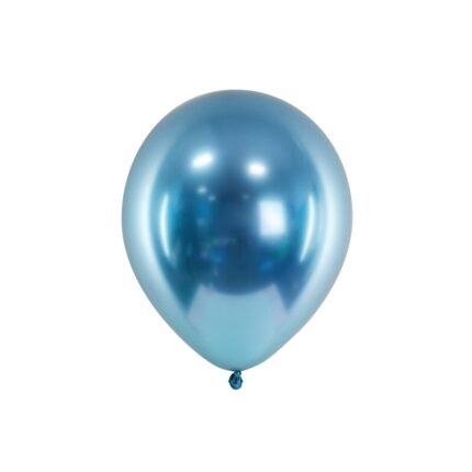 Set 5 baloane latex chrome, Deco, Albastru, 30 cm