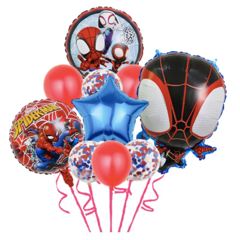 Set de 10 Baloane ANTADESIM, Figurine folie SpiderMan 58 cm, Folie rotunda 45 cm, Baloane Latex 30 cm, Rosu