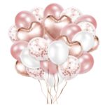 Buchet 6 baloane folie inima si 40 Baloane latex, ideal pentru Aniversare, botez, 45cm, color Rose Gold, HAPPY JOKER®