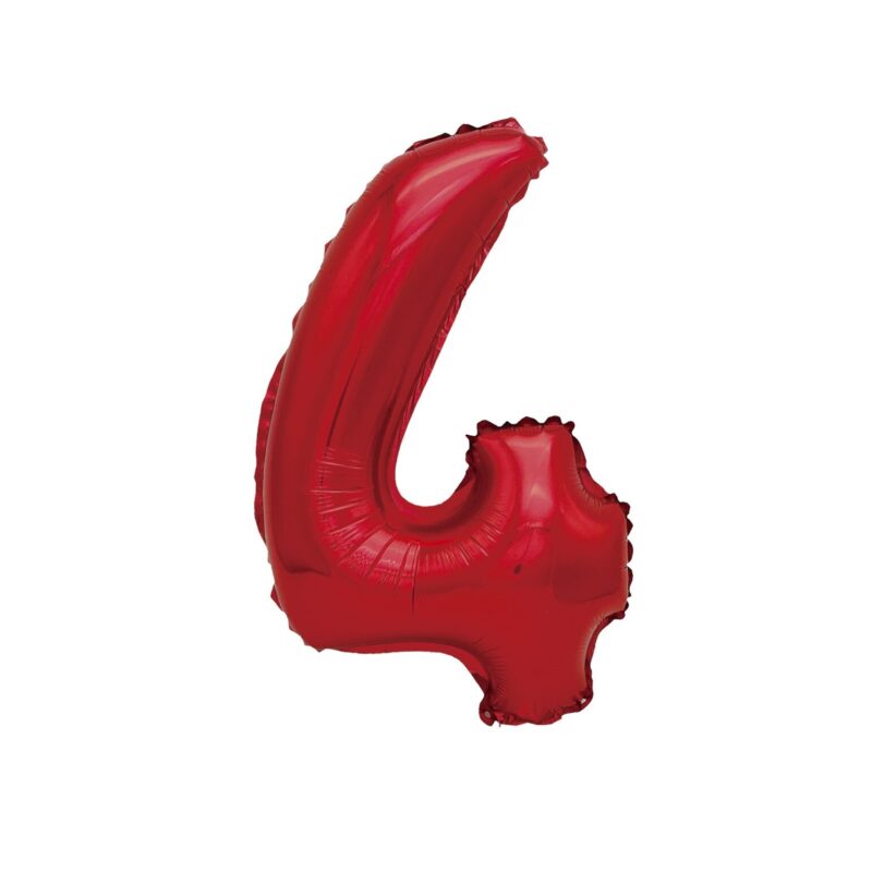 Balon din folie metalizata, Cifra 4, 100 cm, Rosu