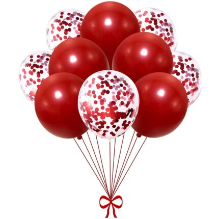 Set 10 baloane cu confetti, culoare rosu, 30 cm, It's Party Time