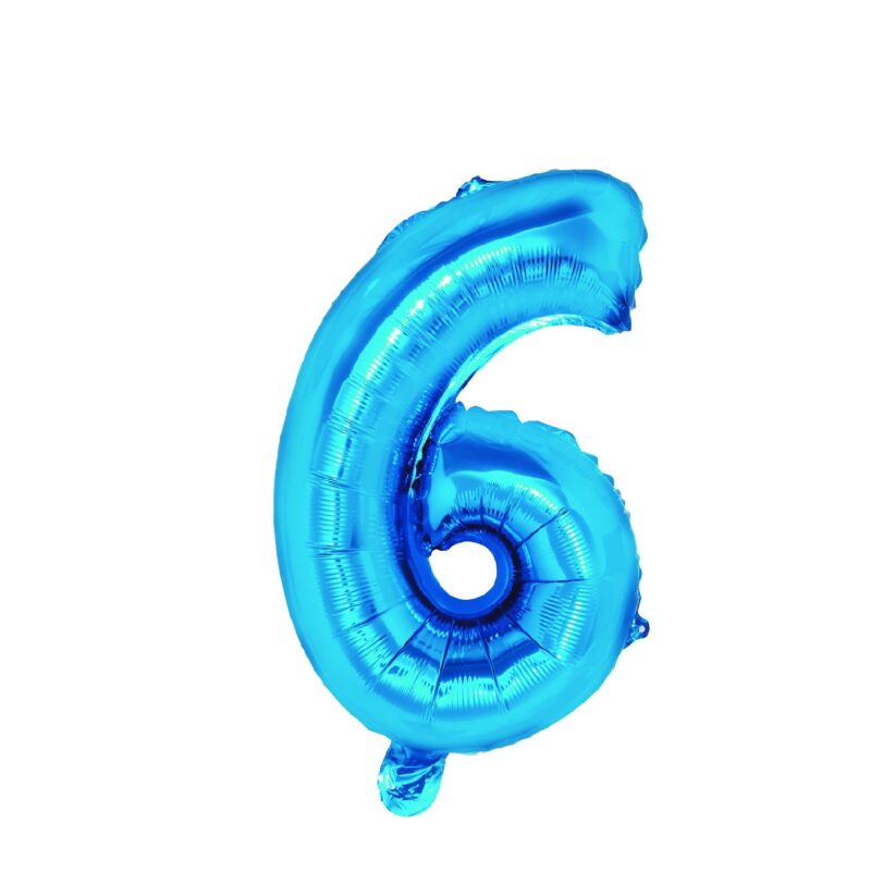 Balon din folie metalizata Albastru, Mirific Party, cifra 6, 40 cm