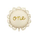Balon din folie cu volan 1 - „One”, 51, 5 cm, crem, prima zi de nastere, PartyDeco