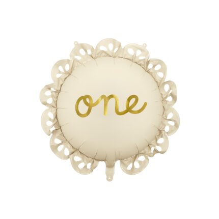 Balon din folie cu volan 1 - „One”, 51, 5 cm, crem, prima zi de nastere, PartyDeco