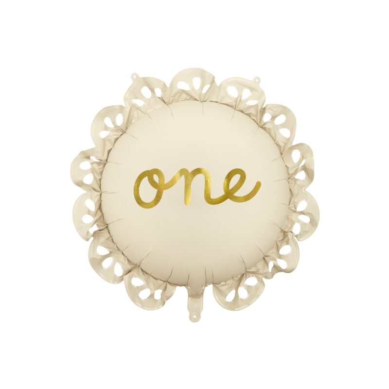 Balon din folie cu volan 1 - „One”, 51, 5 cm, crem, prima zi de nastere, PartyDeco