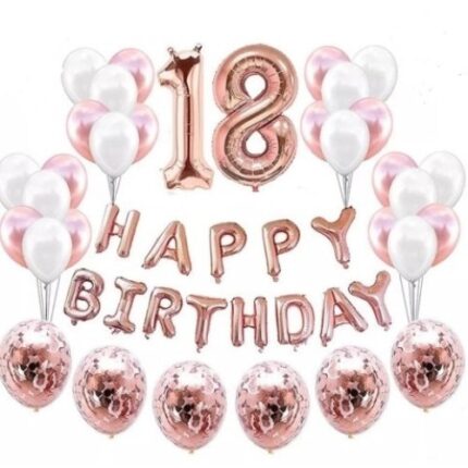 Set Baloane HAPPY BIRTHDAY, 18 ani, Rose Gold