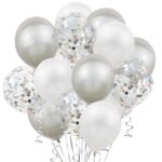 Set 15 Baloane Teno®, Confeti, pentru Petreceri/Aniversari/Evenimente, o singura dimensiune, 3 culori, latex, argintiu/alb/transparent