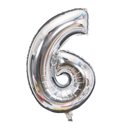 Balon din Folie Flippy, Cifra 6, 81 cm, Pentru Aer sau Heliu, Argintiu