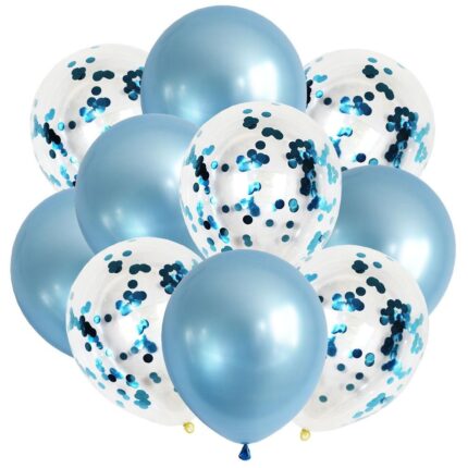 Set 10 baloane cu confetti, culoare bleu, 30 cm, It's Party Time