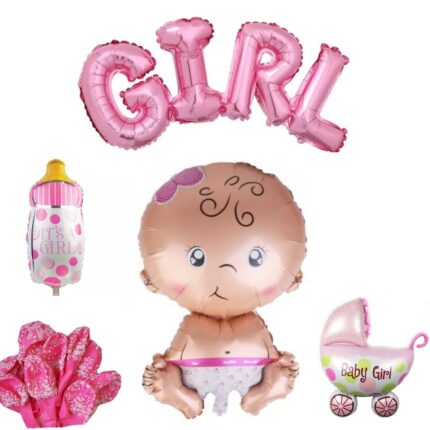 Set decor 14 baloane Baby Girl, roz, It's Party Time, 90 cm