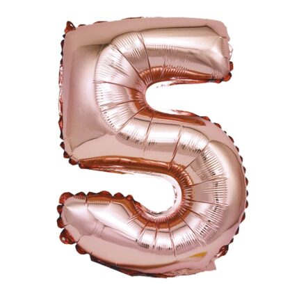 Balon din folie metalizata Rose Gold, Mirific Party, Cifra 5, 40 cm, Coral, roz