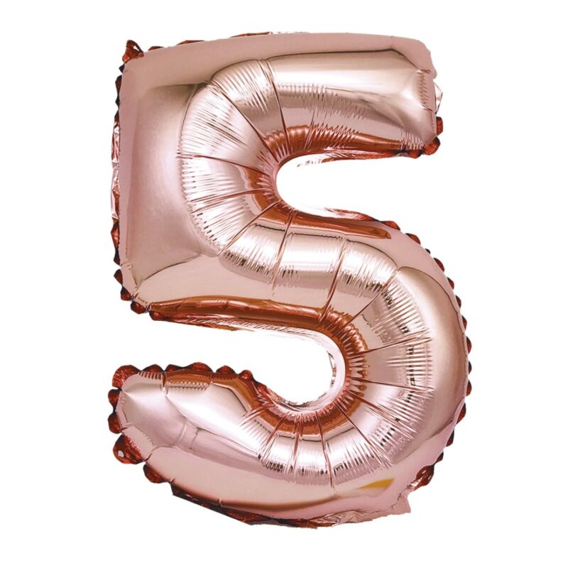 Balon din folie metalizata Rose Gold, Mirific Party, Cifra 5, 40 cm, Coral, roz