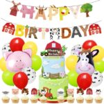 Set baloane decoratiuni petrecere copii fete si baieti Animalele fermei, 31 piese, porcusor, vacuta