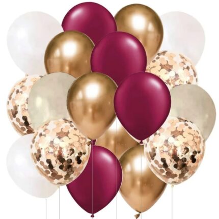 Set 103 baloane metalizate, Zola, aurii, roz, albe, cu confetti, diametru 27 cm, din latex compatibile cu aer si heliu