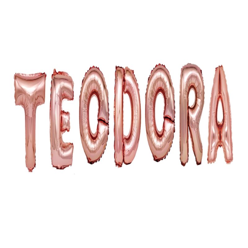 Set Baloane Litere Nume Teodora, Roz gold, Wili Topper Rom, 40Cm