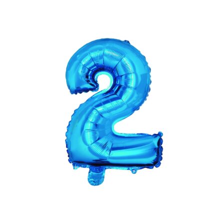 Balon din folie metalizata Albastru, Mirific Party, cifra 2, 40 cm