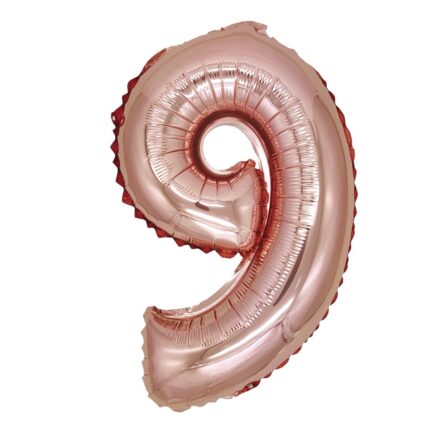 Balon din folie metalizata Rose Gold, Cifra 9, 40 cm, Coral, roz