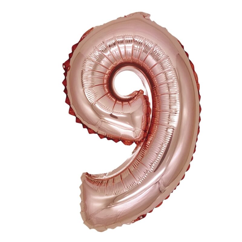 Balon din folie metalizata Rose Gold, Cifra 9, 40 cm, Coral, roz