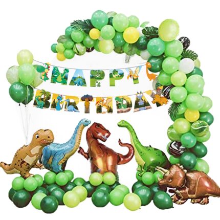 Set baloane si decoratiuni petrecere aniversara pentru copii, Xinxu, cu dinozauri, Animale, ghirlanda la multi ani, multicolor