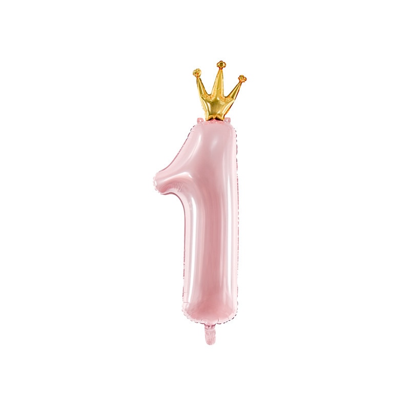 Balon folie Figurina Cifra 1 Roz Pudra cu Coronita, FB87M-081J