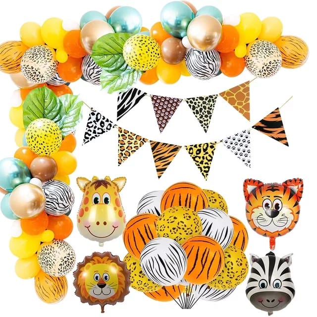 Set baloane si decoratiuni petrecere aniversare pentru copii in tema Junglei, 119 piese, safari, animale