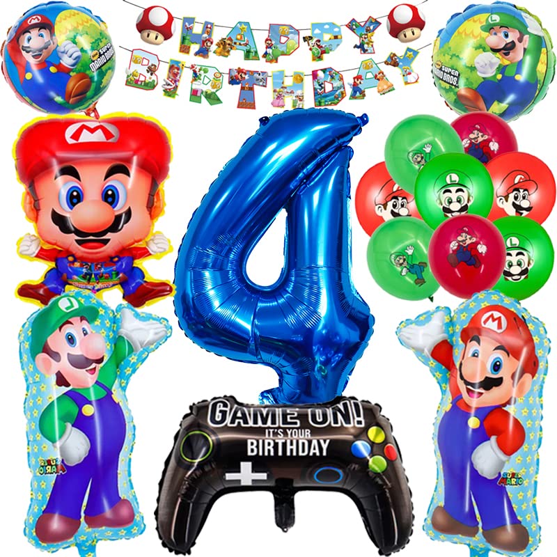 Baloane si decoratiuni Super Mario, 20 buc., cifra 4, Multicolor