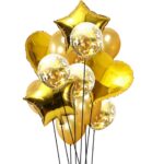 Set 14 baloane Aniversare, Auriu, It's Party Time