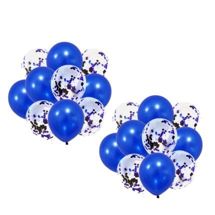 Set 50 baloane din latex, decorative, aniversara, Botez, Baby Shower, ziua nastere, 30 cm, Albastru metalizat si transparent cu confetti in interior, HAPPY JOKER®