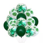 Set 15 baloane din latex pentru petrecere, It's Party Time, frunze, verde inchis / alb,30 cm
