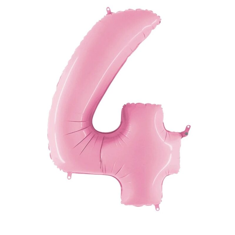 Balon din folie cifra 4, culoare roz pastel, 81 cm, It's Party Time