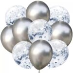 Set 10 baloane cu confetti, culoare argintiu, 30 cm, It's Party Time