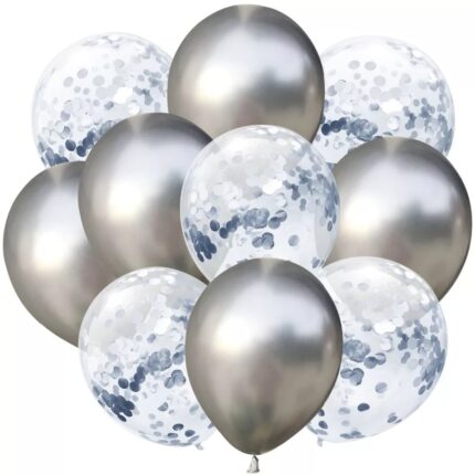 Set 10 baloane cu confetti, culoare argintiu, 30 cm, It's Party Time