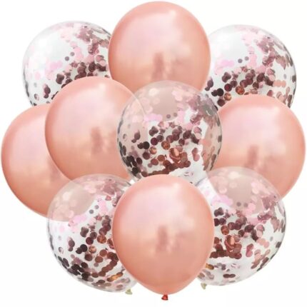 Set 10 baloane cu confetti, culoare rose gold, 30 cm, It's Party Time