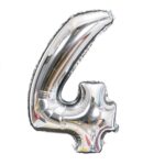Balon din Folie, Cifra 4, 81 cm, Pentru Aer sau Heliu, Argintiu, Avaleea