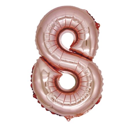 Balon din folie metalizata Rose Gold, Mirific Party, Cifra 8, 40 cm, Coral, roz