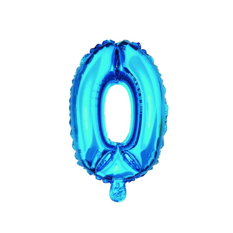 Balon din folie metalizata Albastru, Mirific Party, cifra 0, 40 cm