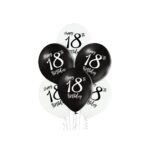 Set 6 baloane latex aniversare 18 ani alb negru 30 cm