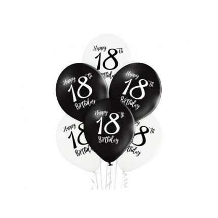 Set 6 baloane latex aniversare 18 ani alb negru 30 cm
