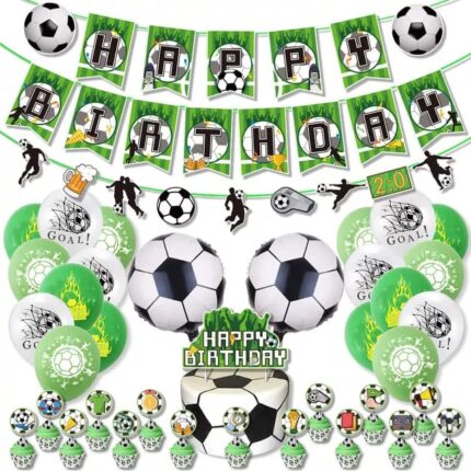 Set baloane si decoratiuni aniversare copii pentru copii baieti, 37 piese, tematica fotbal, minge, verde
