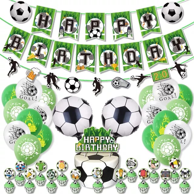 Set baloane si decoratiuni aniversare copii pentru copii baieti, 37 piese, tematica fotbal, minge, verde