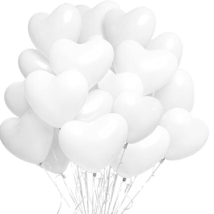 Set 100 baloane forma inimioara, PROCART, 30 cm, latex alb